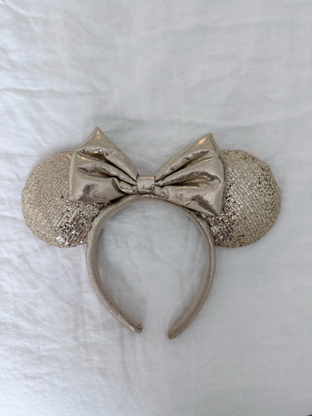 Sequin Minnie Mouse Ear Headband with Bow - Champagne Gold